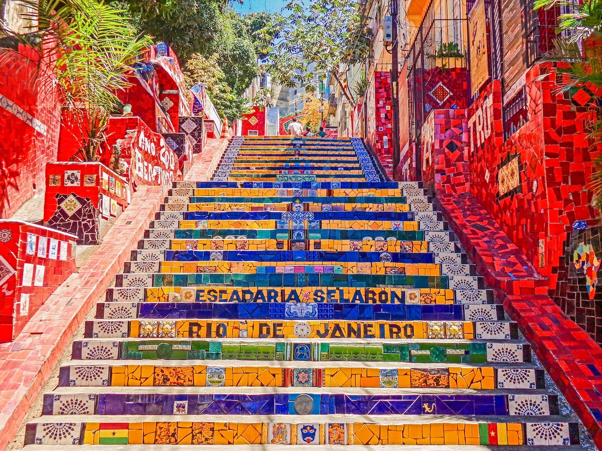 Brightly coloured mozaic steps